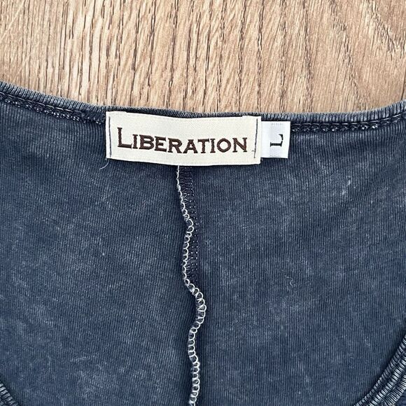 Liberation Boho Y2K Knit Lace Mesh Denim Blue Short Sleeve PulloverT op Womens M - Picture 3 of 6